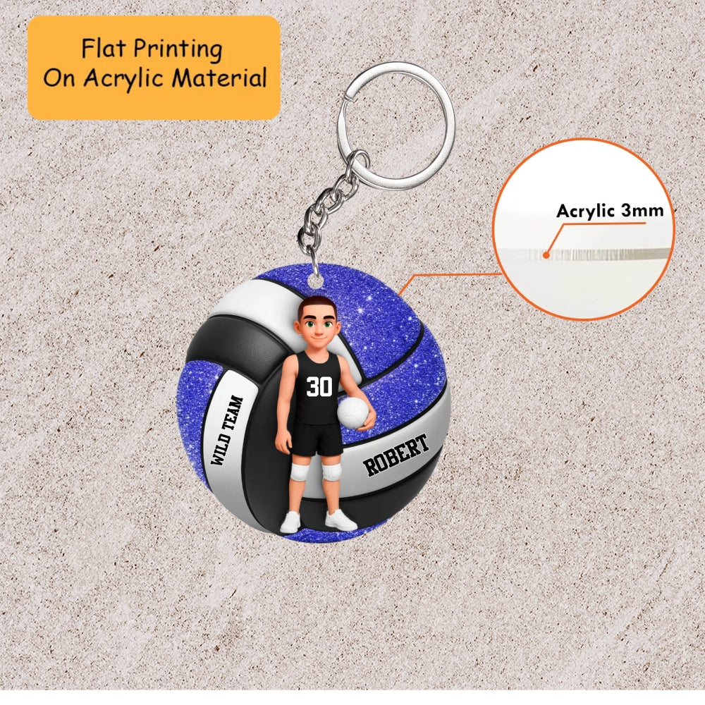 Personalized Volleyball Christmas Ornament, Male Player On Glitter Volleyball Background, Custom Ornament Christmas Gift, Keychain Volleyball, Car Ornament Volleyball