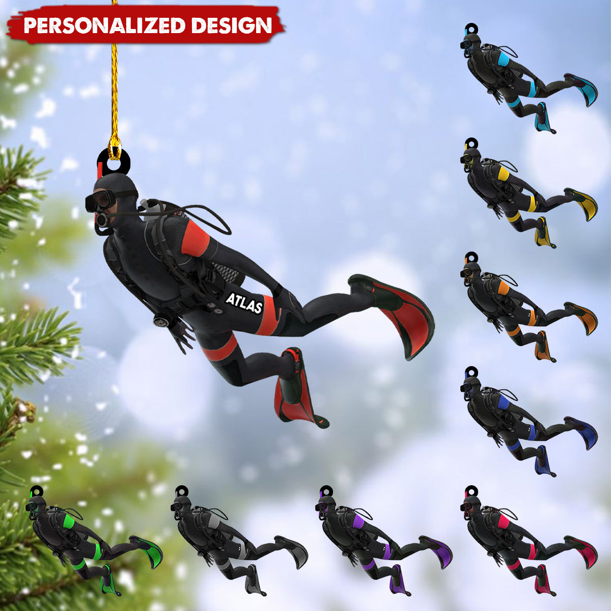 Personalized Male Man Scuba Diver Flat Acrylic Ornament, Meaningful Ornament Gifts For Scuba Diving Lover, Friends, Family