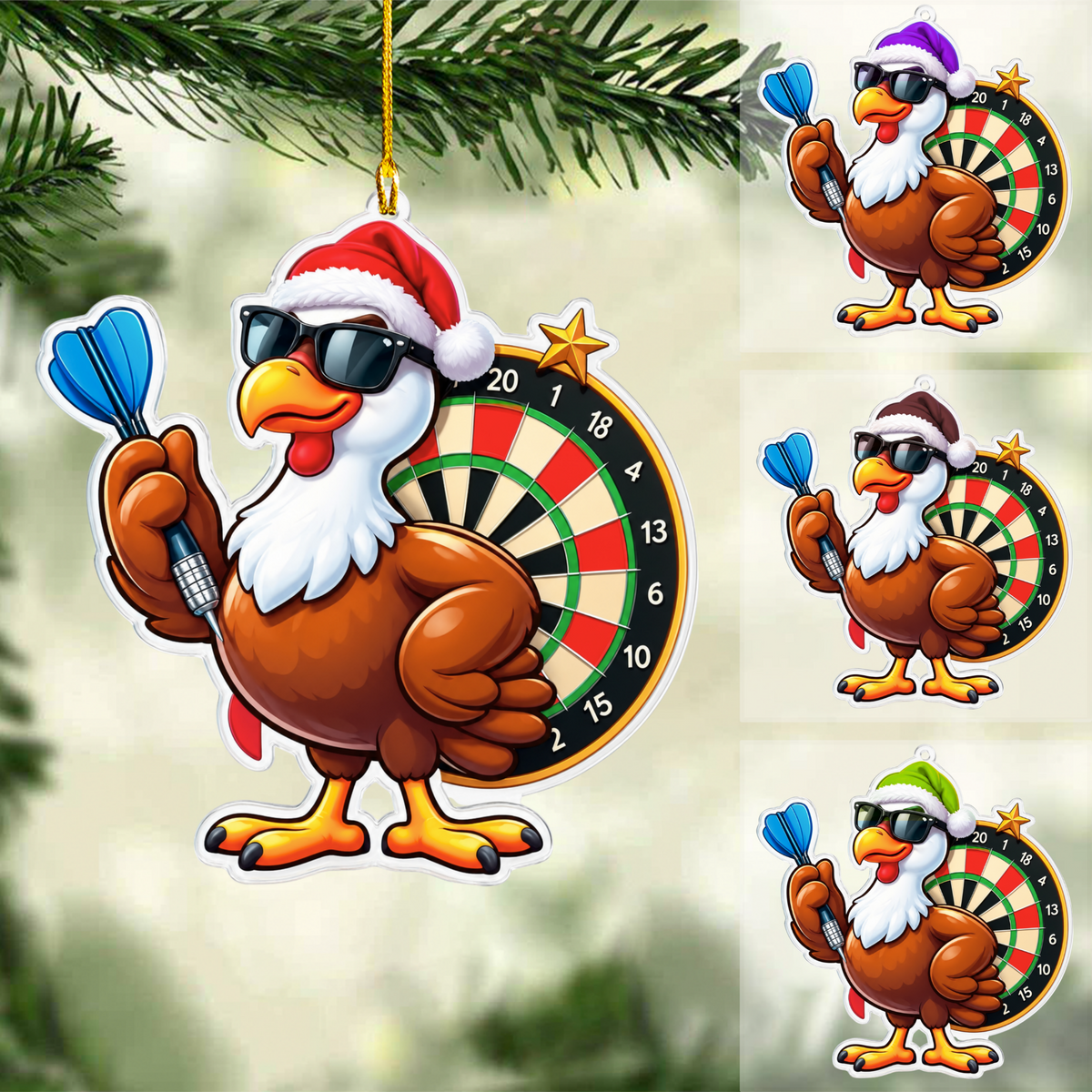 Personalized Dart Christmas Ornament, Chicken Plays Dart, Custom Ornament Christmas Gift, Keychain Dart, Car Ornament Dart
