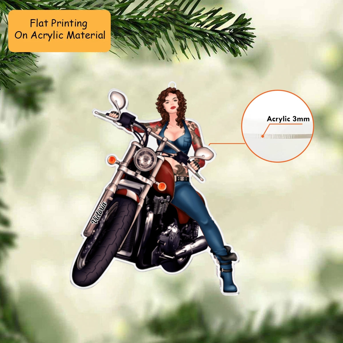 Personalized Motorbike Christmas Ornament, A Cool Women Biker, Custom Ornament Christmas Gift, Keychain Motorbike, Car Ornament Motorbike