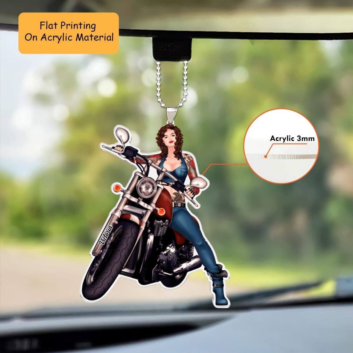 Personalized Motorbike Christmas Ornament, A Cool Women Biker, Custom Ornament Christmas Gift, Keychain Motorbike, Car Ornament Motorbike