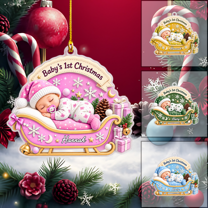 Personalized Baby Christmas Flat Printed Acrylic Ornament, Sleeping Baby's 1st Christmas, Custom Ornament Christmas Gift, Keychain Baby, Car Ornament Baby
