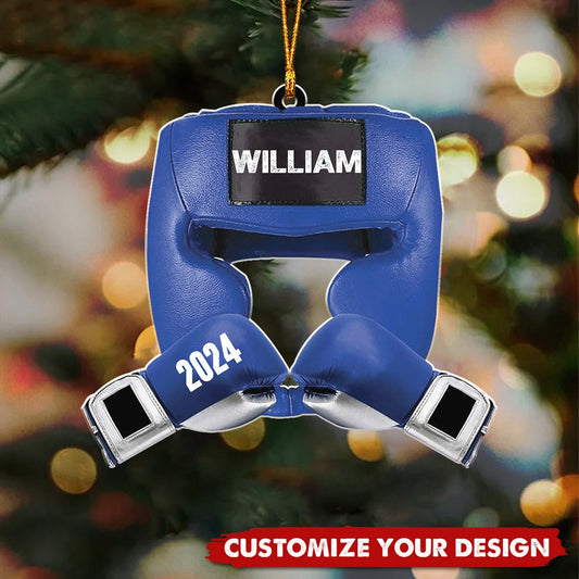 Personalized Boxing Gear Flat Acrylic Ornament, Meaningful Christmas Ornament Gifts For Son, Grandson, Family, Friends