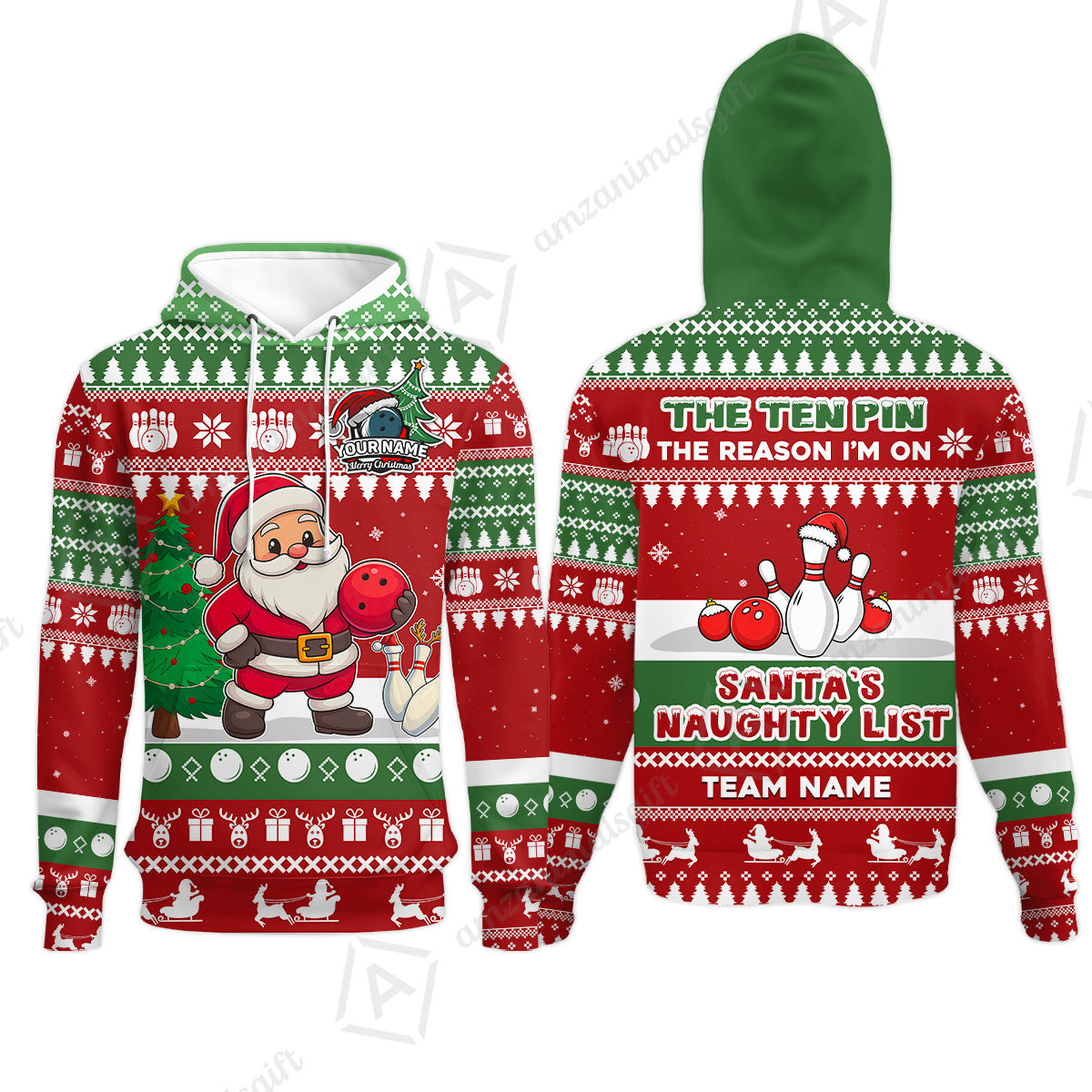 Custom Christmas Bowling Santa Bowling Team Jerseys Polo Shirts, Santa's Naughty List uniforms - Personalized Name And Team Name