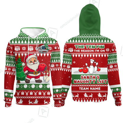 Custom Christmas Bowling Santa Bowling Team Jerseys Polo Shirts, Santa's Naughty List uniforms - Personalized Name And Team Name