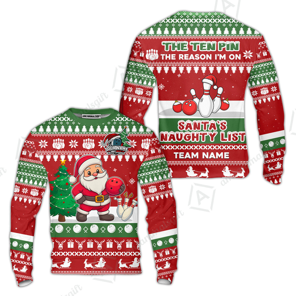 Custom Christmas Bowling Santa Bowling Team Jerseys Polo Shirts, Santa's Naughty List uniforms - Personalized Name And Team Name