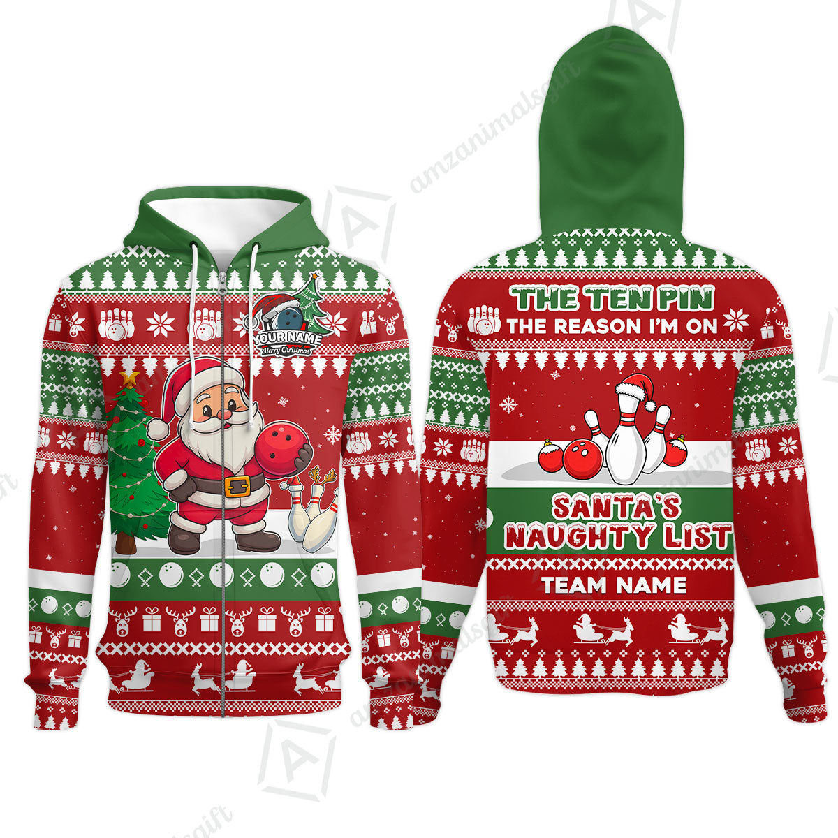Custom Christmas Bowling Santa Bowling Team Jerseys Polo Shirts, Santa's Naughty List uniforms - Personalized Name And Team Name