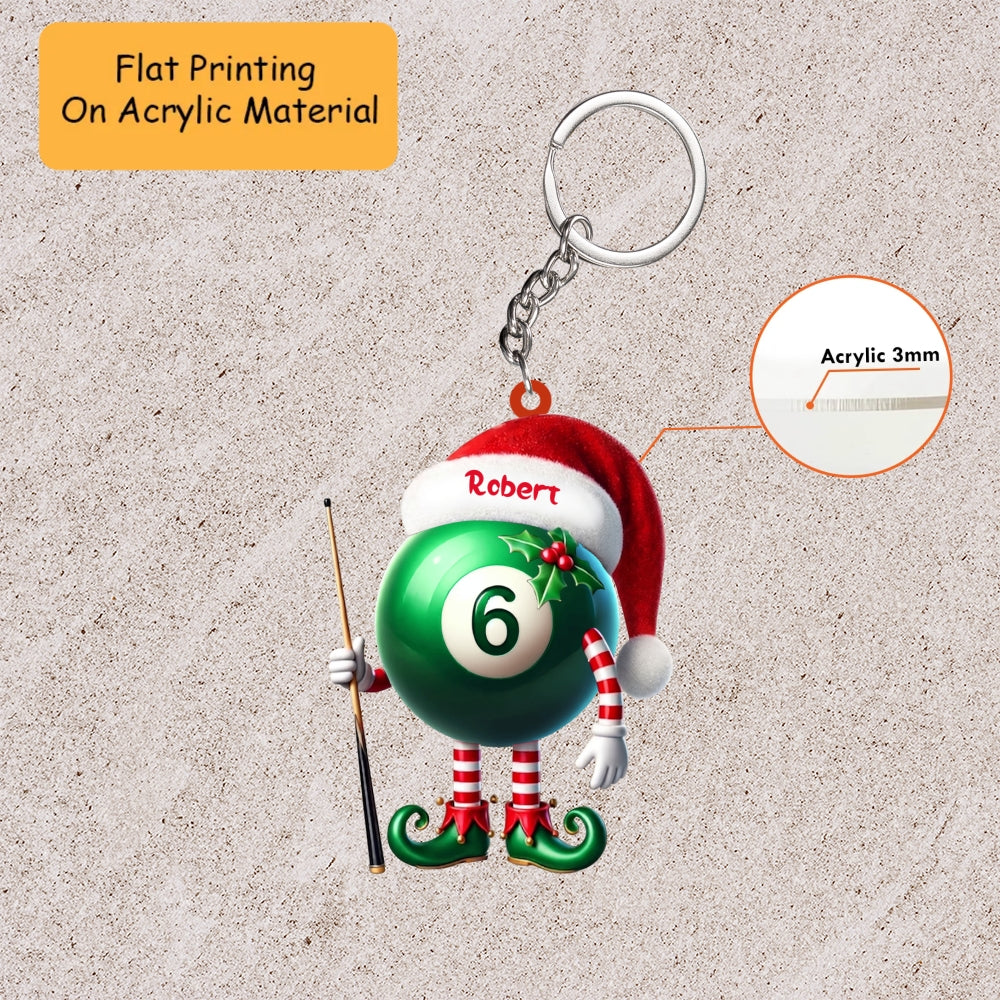 Personalized Billiards Christmas Ornament, Elf Number Pool Ball Mascot, Custom Ornament Christmas Gift, Keychain Bowling, Car Ornament Bowling
