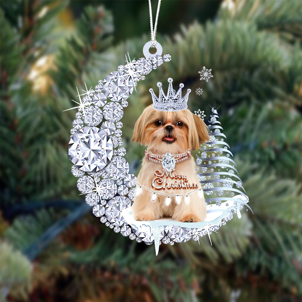 Custom Name Shih Tzu Diamond Moon Merry Christmas Mica Ornament - Best Gift For Dog Lovers, Dog Owners