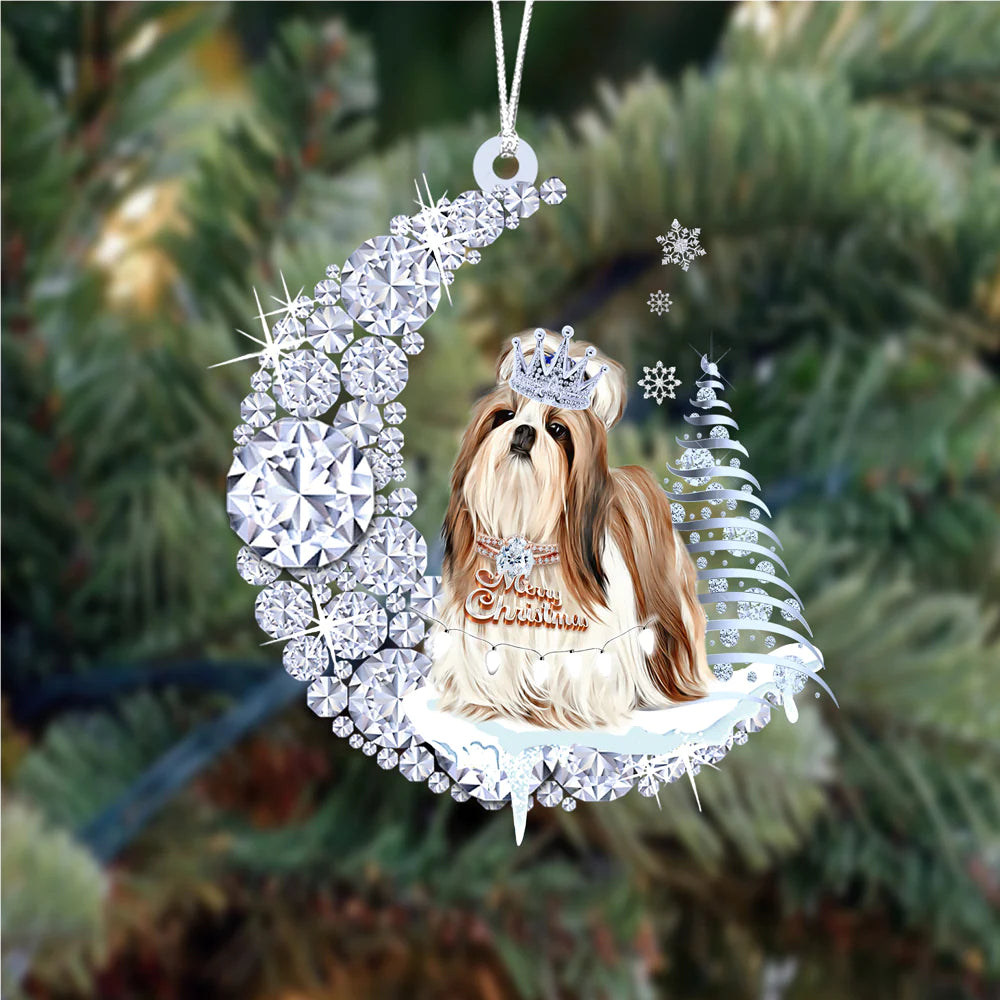Custom Name Shih Tzu Diamond Moon Merry Christmas Mica Ornament - Best Gift For Dog Lovers, Dog Owners