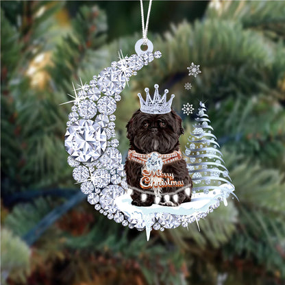 Custom Name Shih Tzu Diamond Moon Merry Christmas Mica Ornament - Best Gift For Dog Lovers, Dog Owners