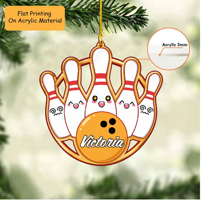 Personalized Bowling Christmas Ornament, Happy Bowling Pins, Custom Ornament Christmas Gift, Keychain Bowling, Car Ornament Bowling
