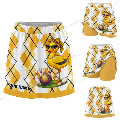 Customized Bowling Trouser Skirts With Shorts Underneath, Bowling Sassy Diva Duckling Argyle Skorts With Pockets