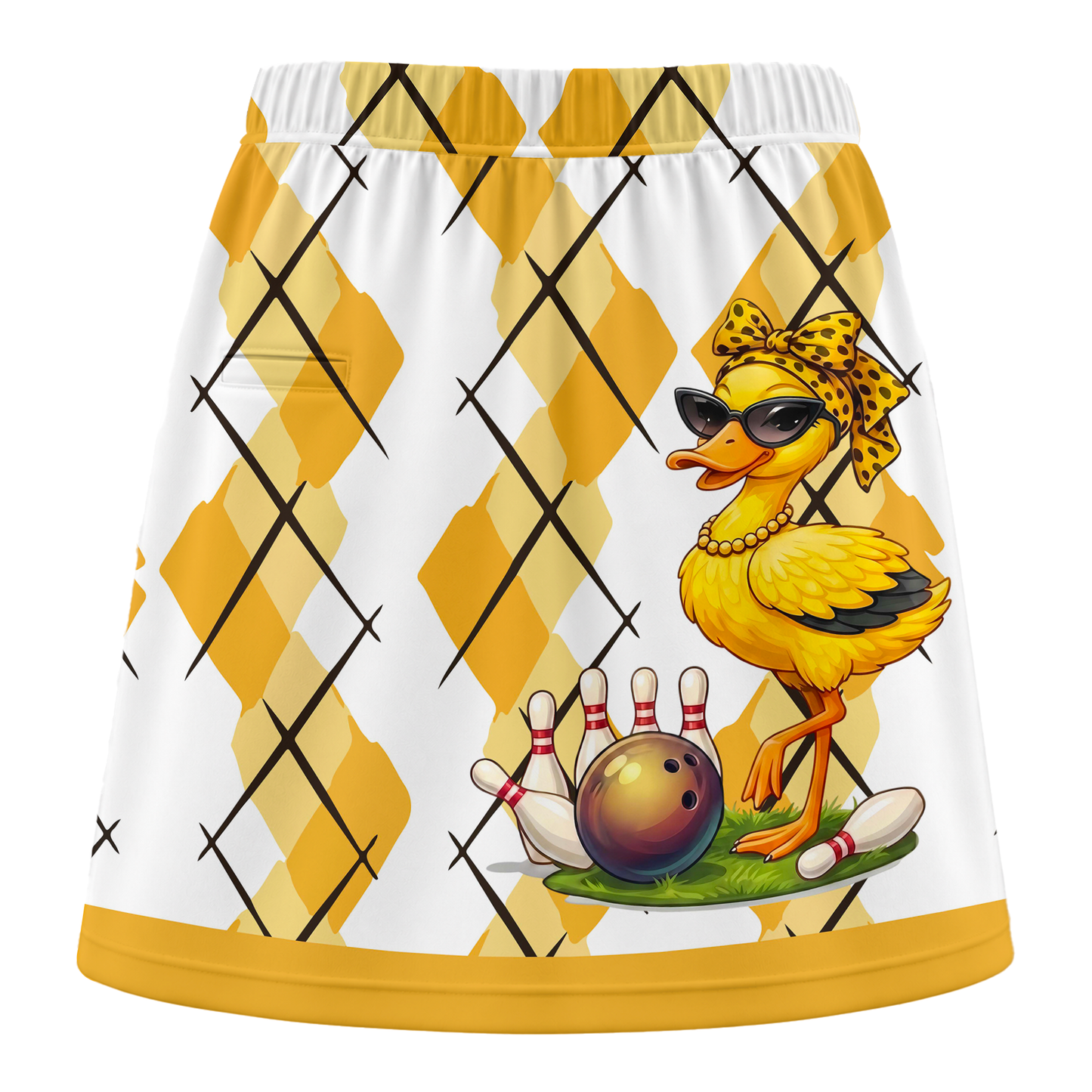 Customized Bowling Trouser Skirts With Shorts Underneath, Bowling Sassy Diva Duckling Argyle Skorts With Pockets