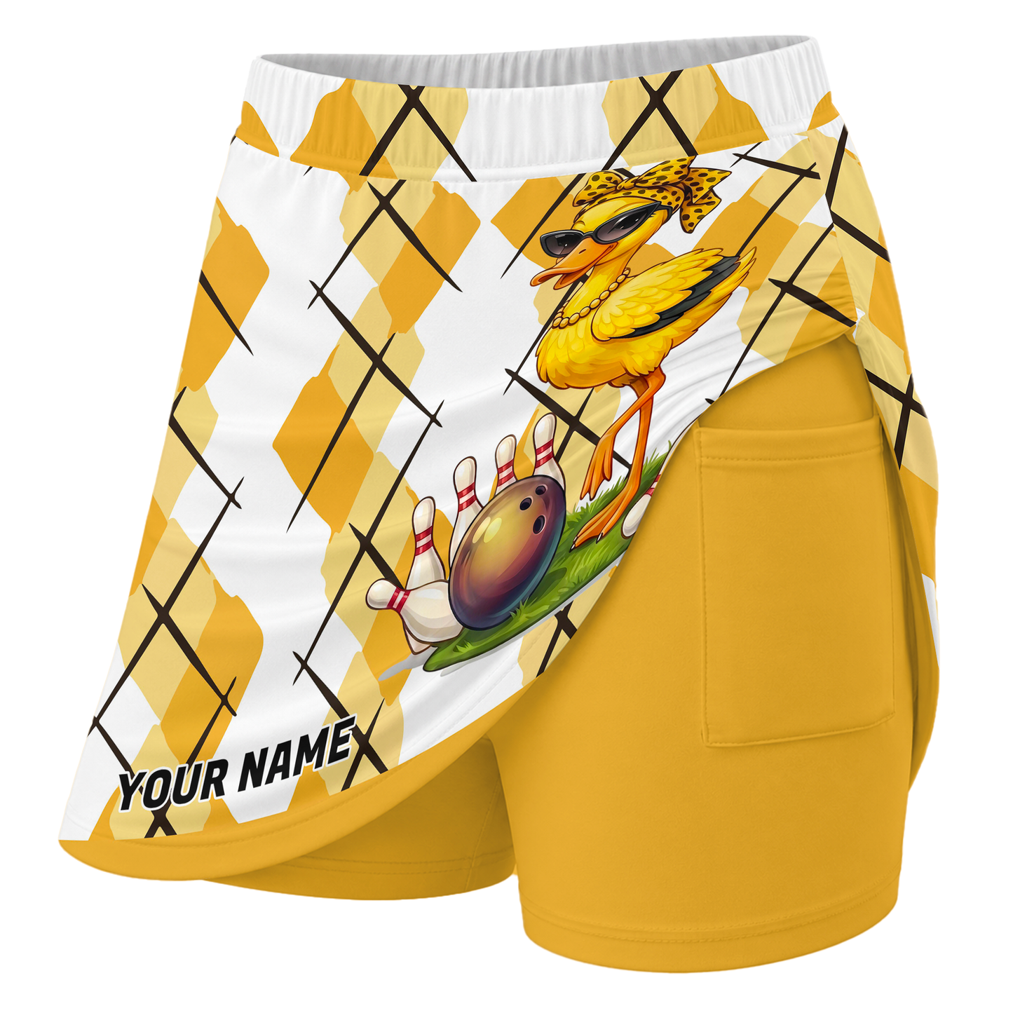 Customized Bowling Trouser Skirts With Shorts Underneath, Bowling Sassy Diva Duckling Argyle Skorts With Pockets