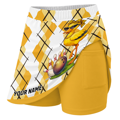 Customized Bowling Trouser Skirts With Shorts Underneath, Bowling Sassy Diva Duckling Argyle Skorts With Pockets