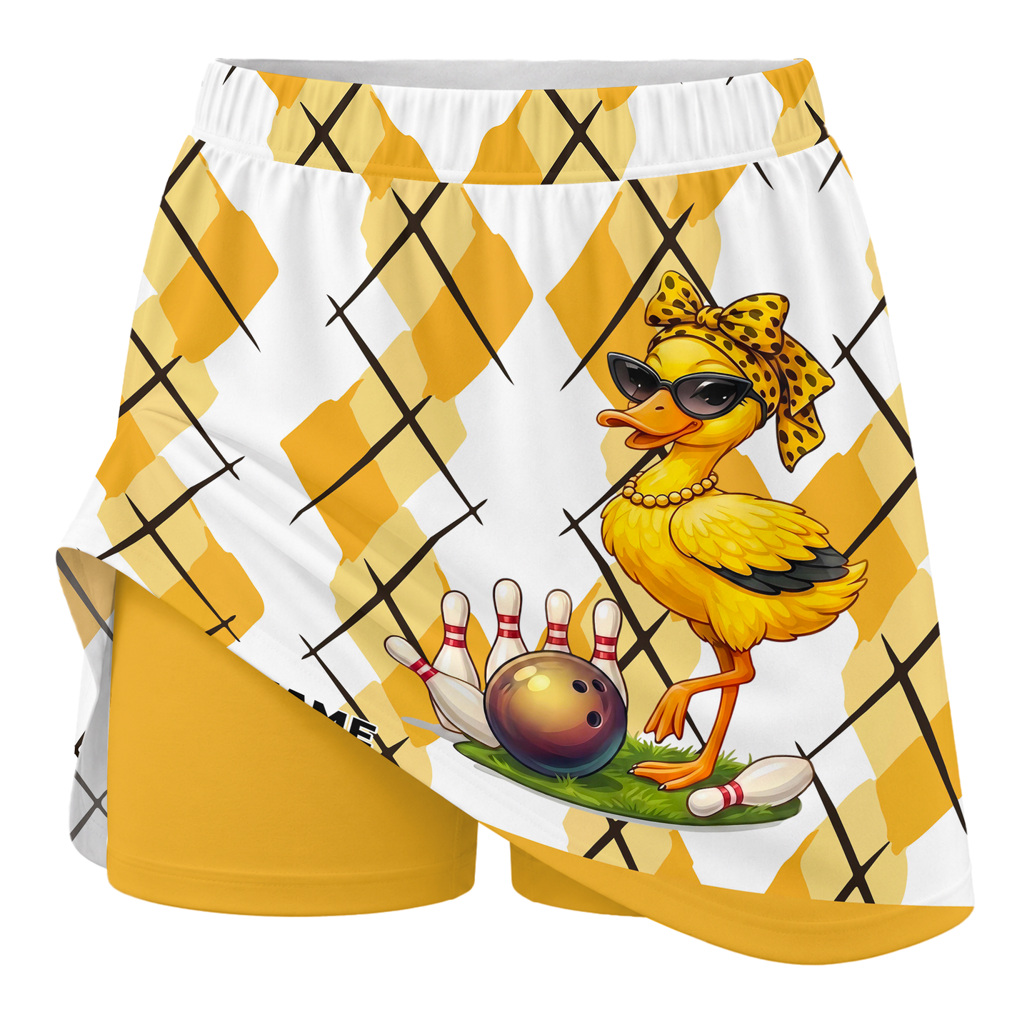 Customized Bowling Trouser Skirts With Shorts Underneath, Bowling Sassy Diva Duckling Argyle Skorts With Pockets