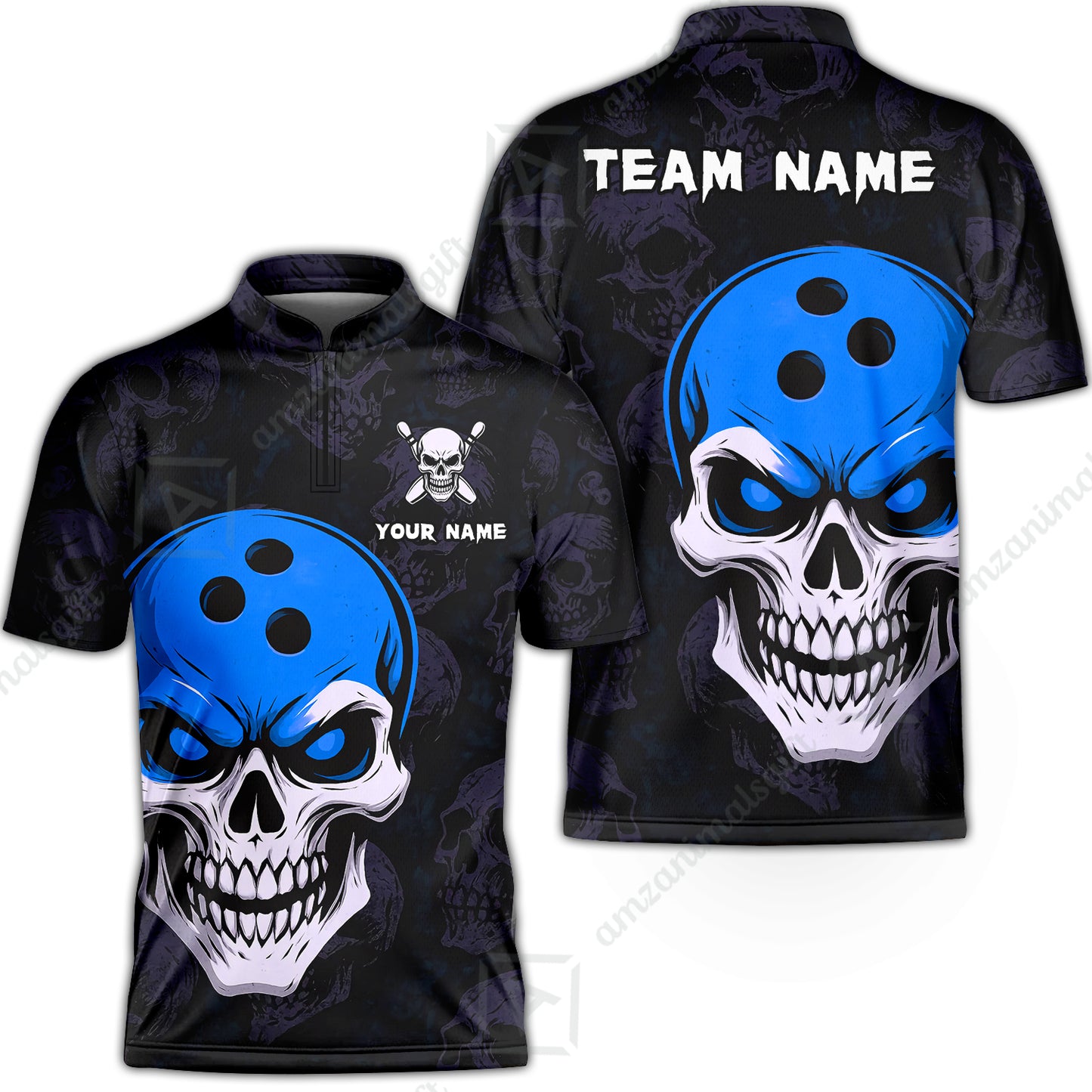 Custom Bowling Team Uniform Jersey Skull Bowling Shirt with Gothic Style, Bowling uniforms, Personalized Name And Team Name