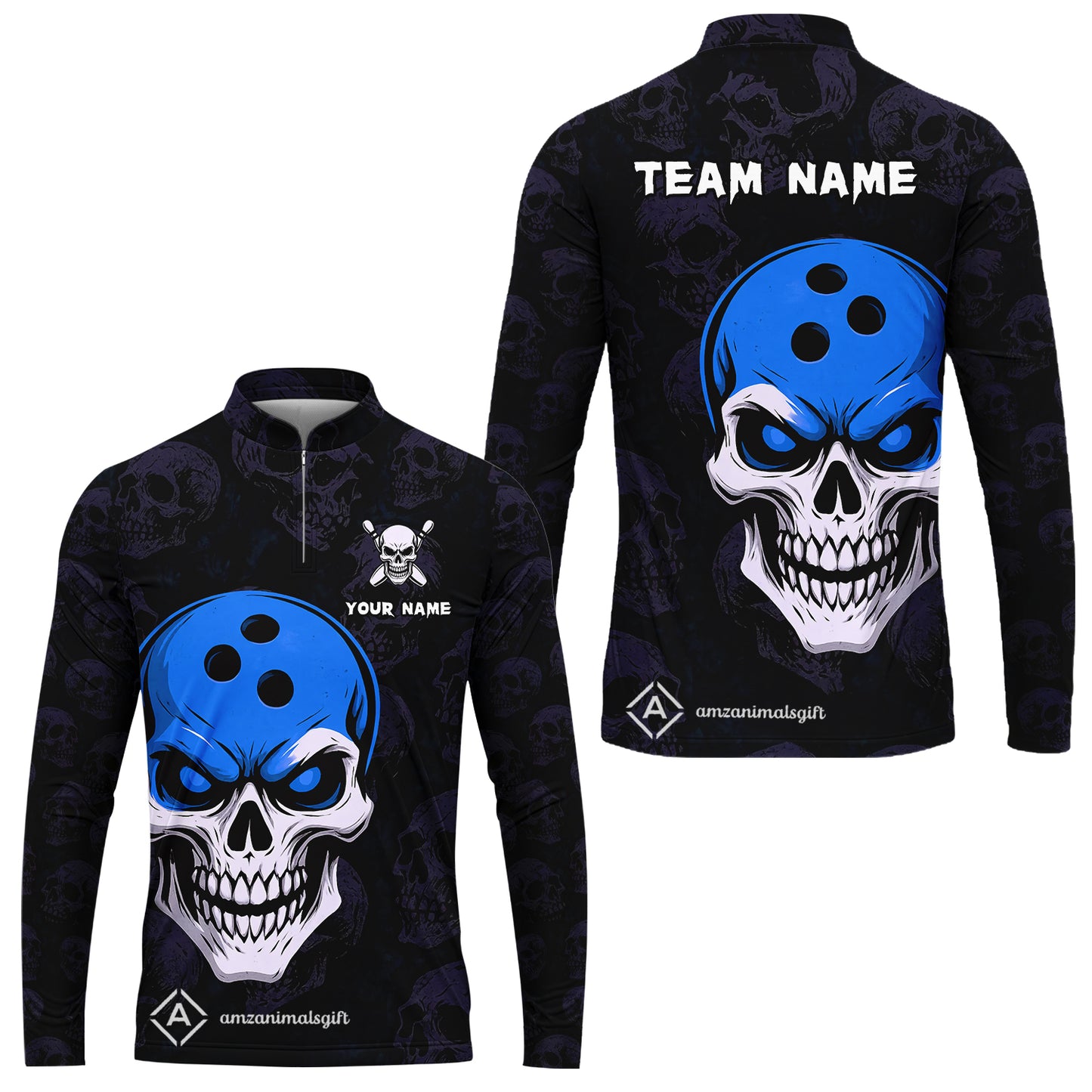 Custom Bowling Team Uniform Jersey Skull Bowling Shirt with Gothic Style, Bowling uniforms, Personalized Name And Team Name