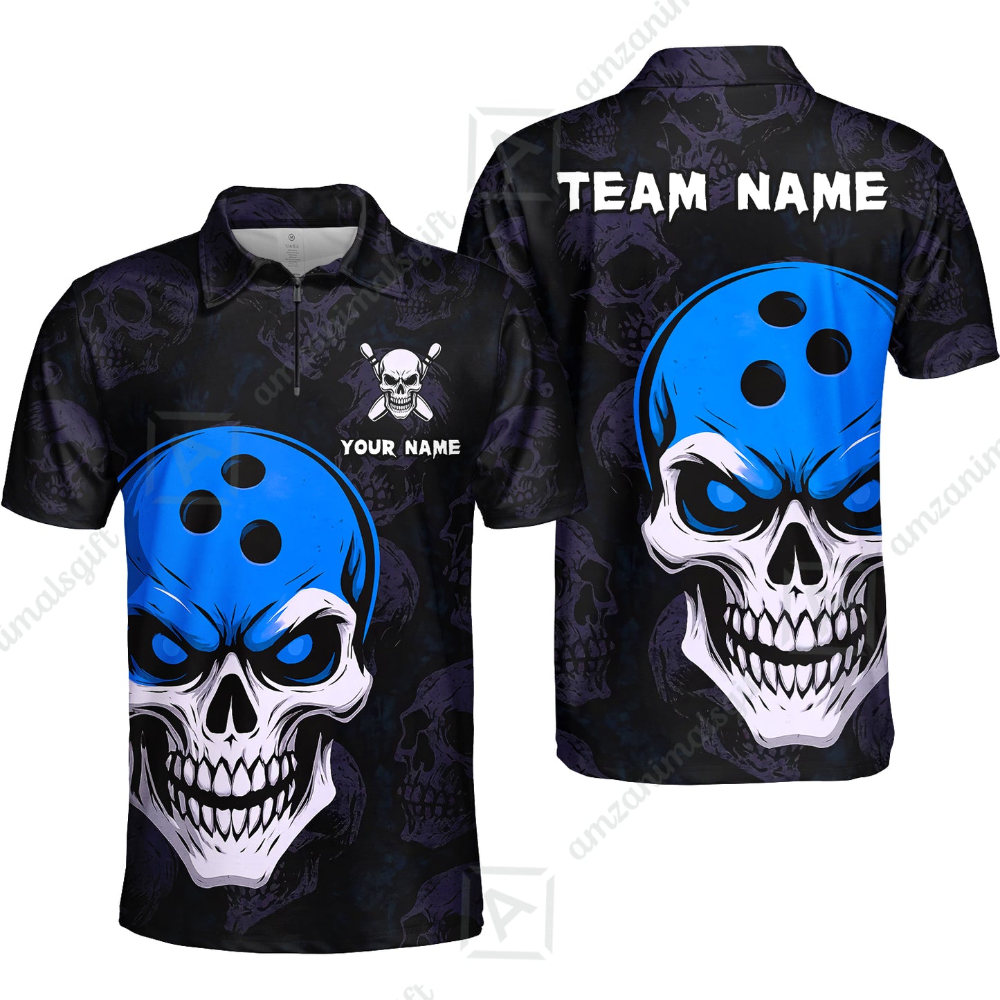 Custom Bowling Team Uniform Jersey Skull Bowling Shirt with Gothic Style, Bowling uniforms, Personalized Name And Team Name