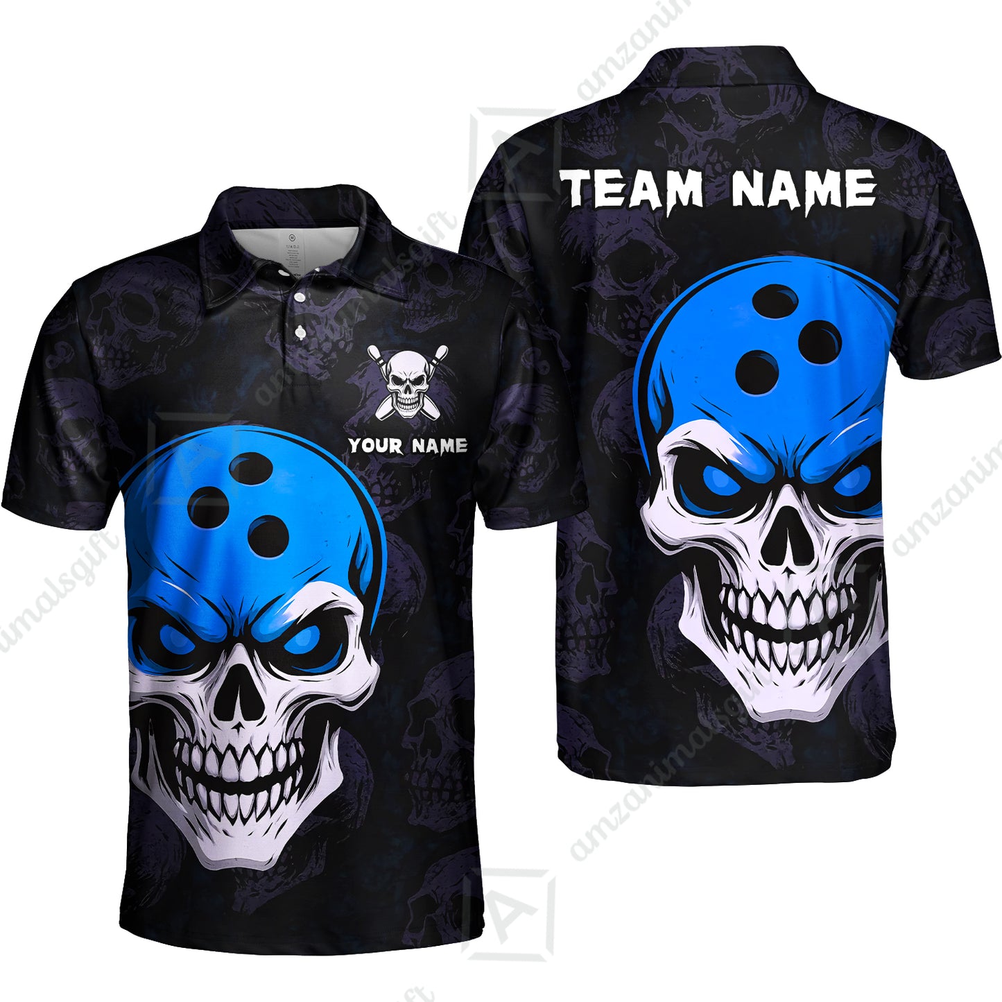 Custom Bowling Team Uniform Jersey Skull Bowling Shirt with Gothic Style, Bowling uniforms, Personalized Name And Team Name