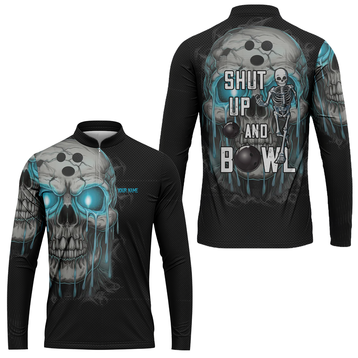 Custom Bowling Team Uniform Skull Flame Bowling Shirt - Shut Up And Bowl, Personalized Name And Team Name