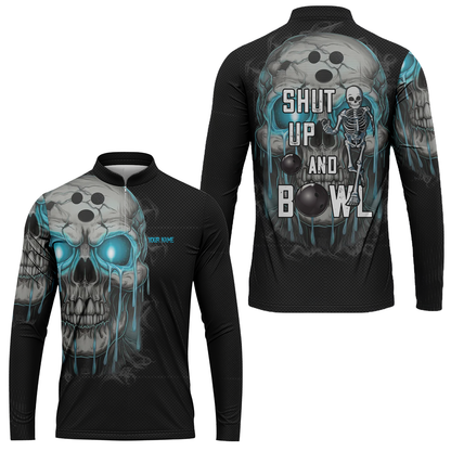 Custom Bowling Team Uniform Skull Flame Bowling Shirt - Shut Up And Bowl, Personalized Name And Team Name