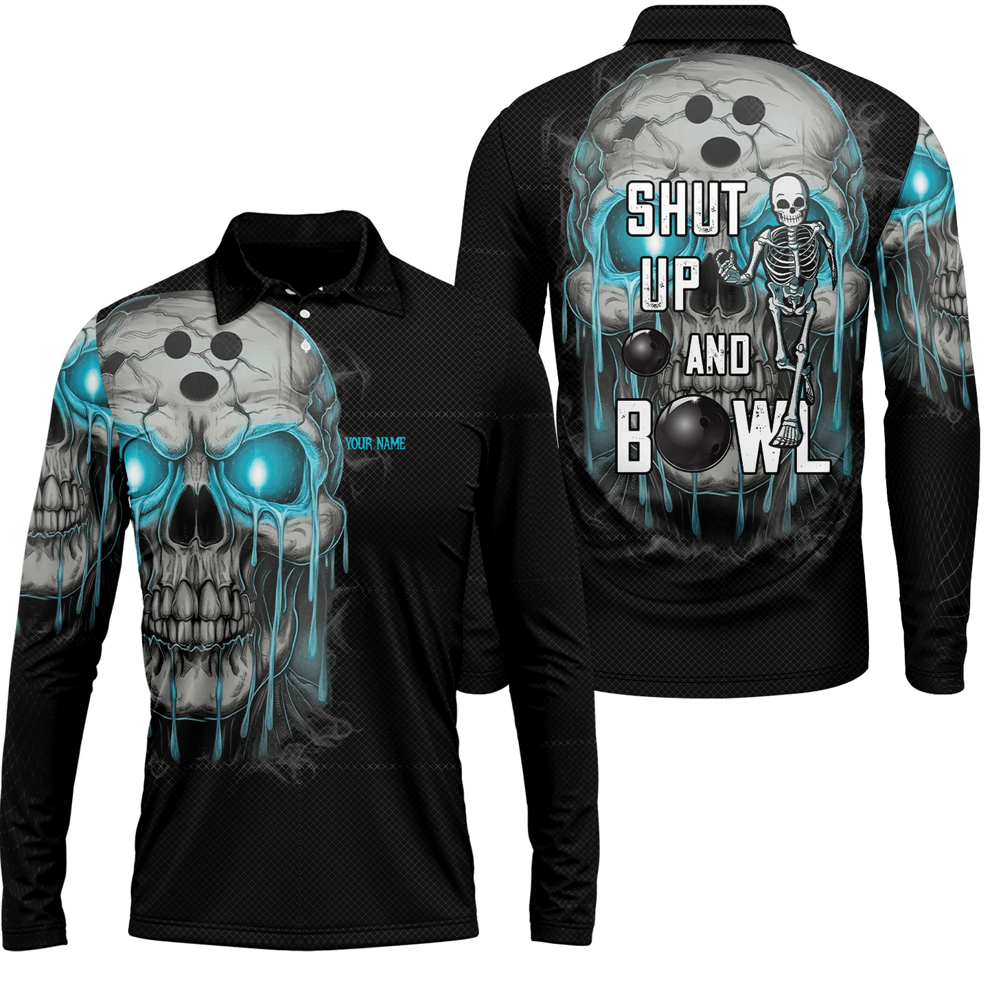 Custom Bowling Team Uniform Skull Flame Bowling Shirt - Shut Up And Bowl, Personalized Name And Team Name