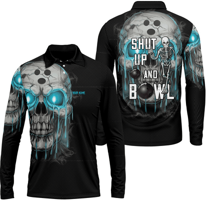 Custom Bowling Team Uniform Skull Flame Bowling Shirt - Shut Up And Bowl, Personalized Name And Team Name