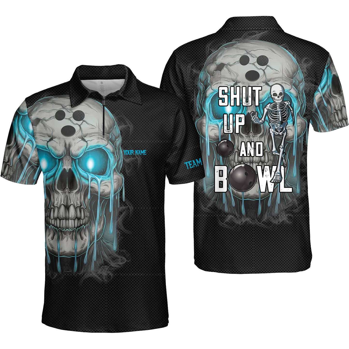 Custom Bowling Team Uniform Skull Flame Bowling Shirt - Shut Up And Bowl, Personalized Name And Team Name