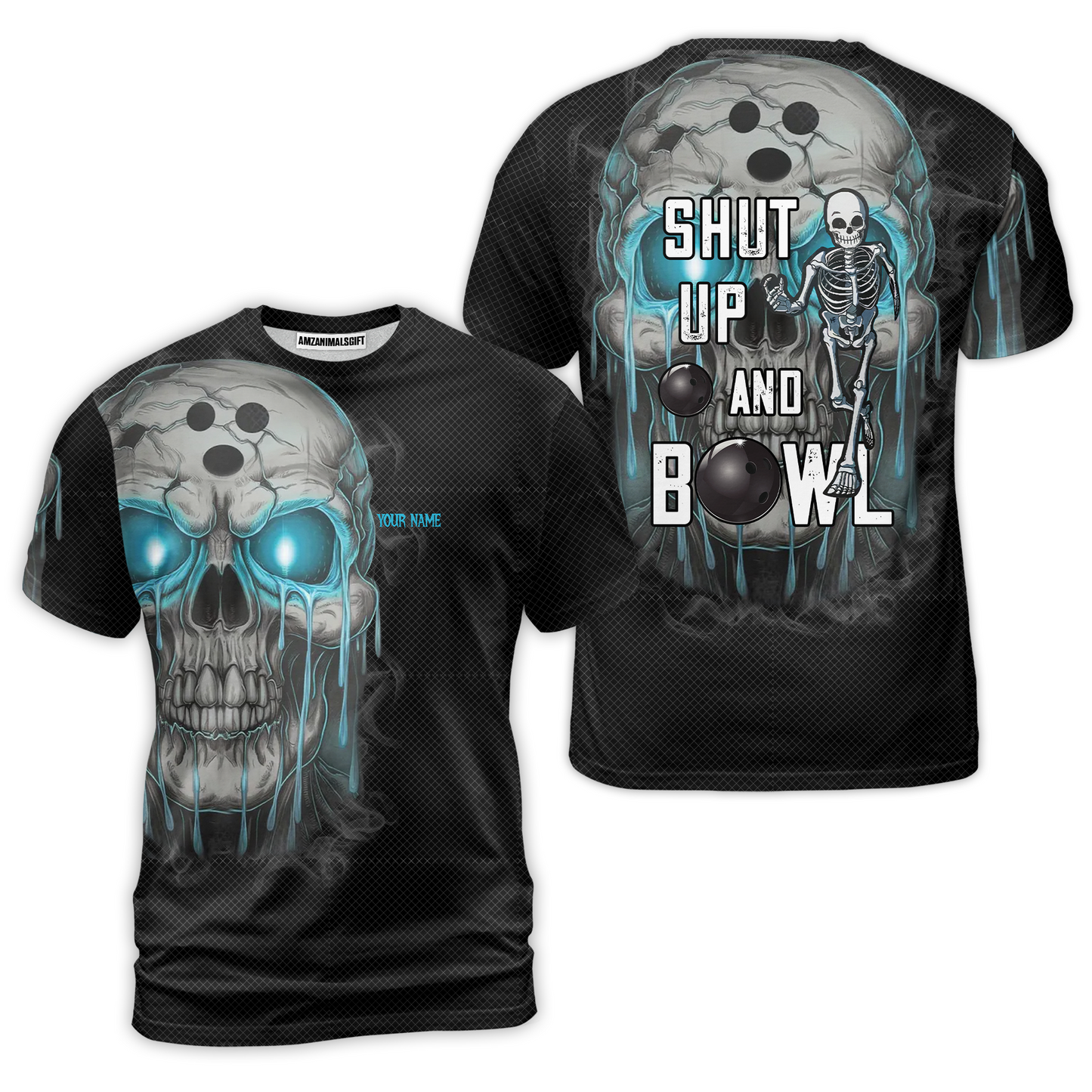 Custom Bowling Team Uniform Skull Flame Bowling Shirt - Shut Up And Bowl, Personalized Name And Team Name