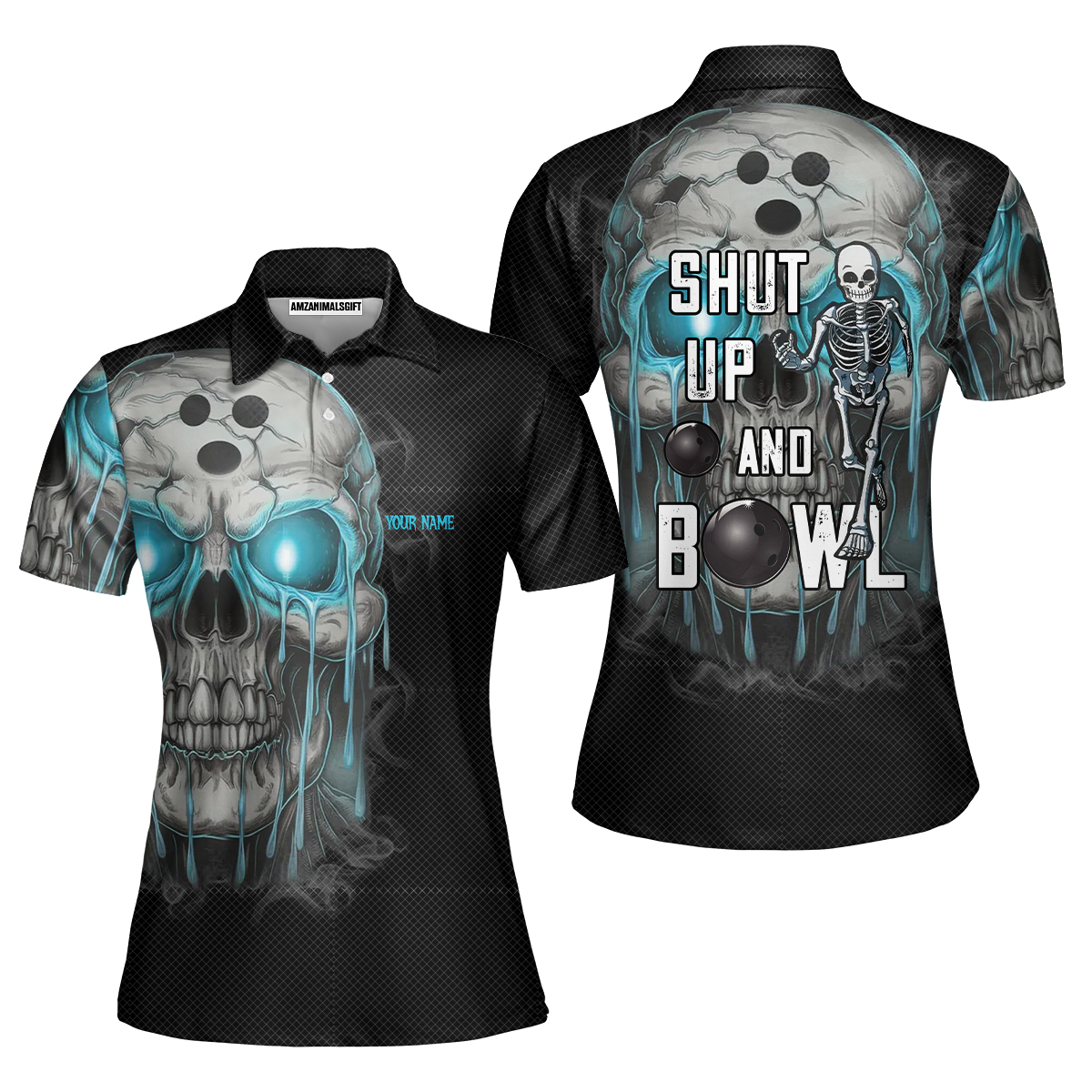 Custom Bowling Team Uniform Skull Flame Bowling Shirt - Shut Up And Bowl, Personalized Name And Team Name