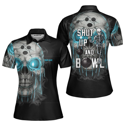 Custom Bowling Team Uniform Skull Flame Bowling Shirt - Shut Up And Bowl, Personalized Name And Team Name