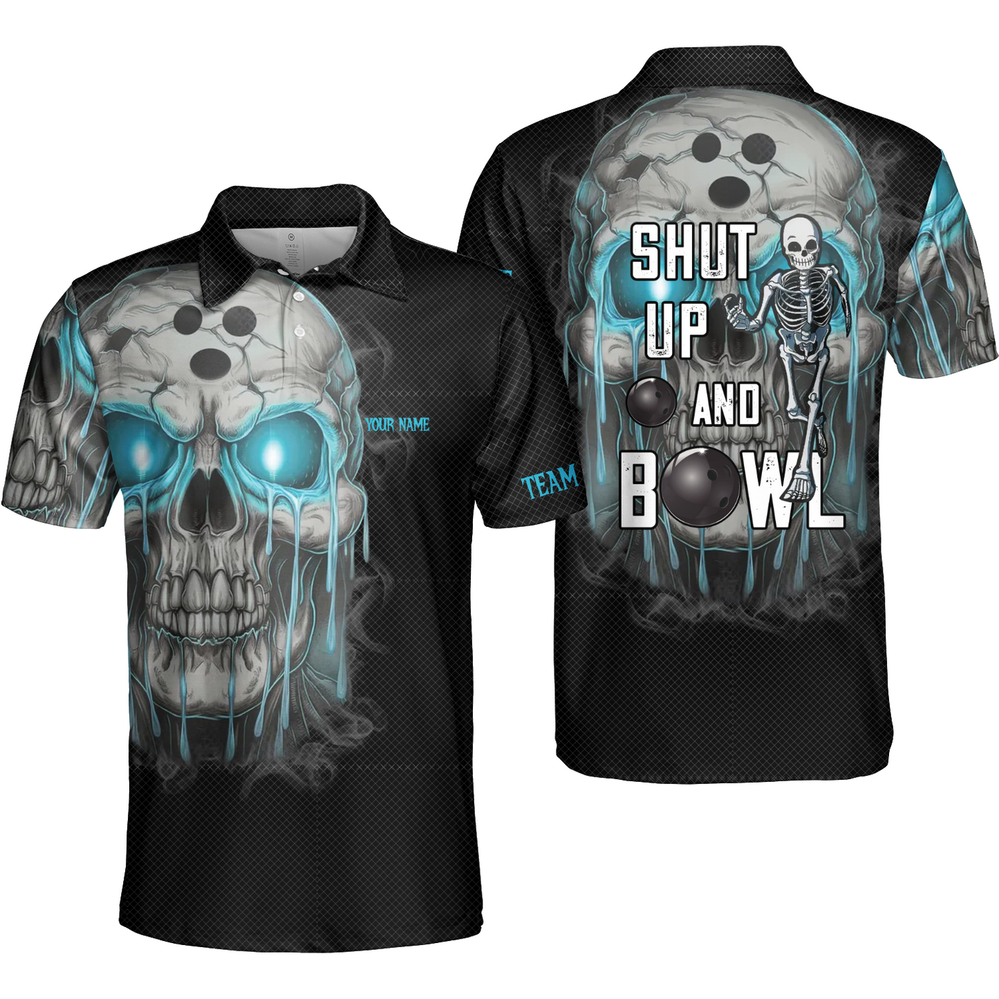 Custom Bowling Team Uniform Skull Flame Bowling Shirt - Shut Up And Bowl, Personalized Name And Team Name