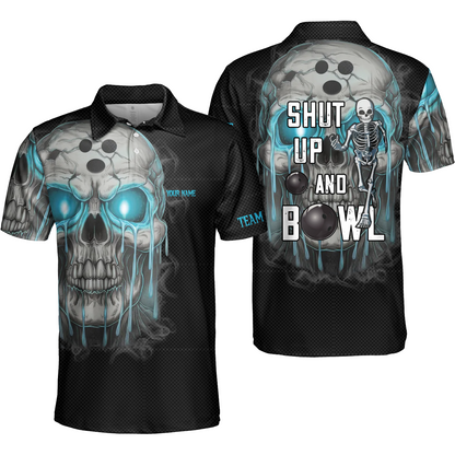 Custom Bowling Team Uniform Skull Flame Bowling Shirt - Shut Up And Bowl, Personalized Name And Team Name