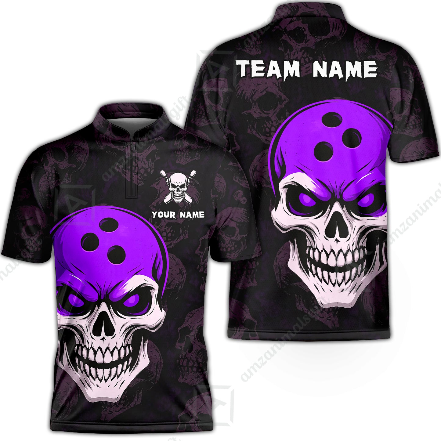 Custom Bowling Team Uniform Jersey Skull Bowling Shirt with Gothic Style, Bowling uniforms, Personalized Name And Team Name