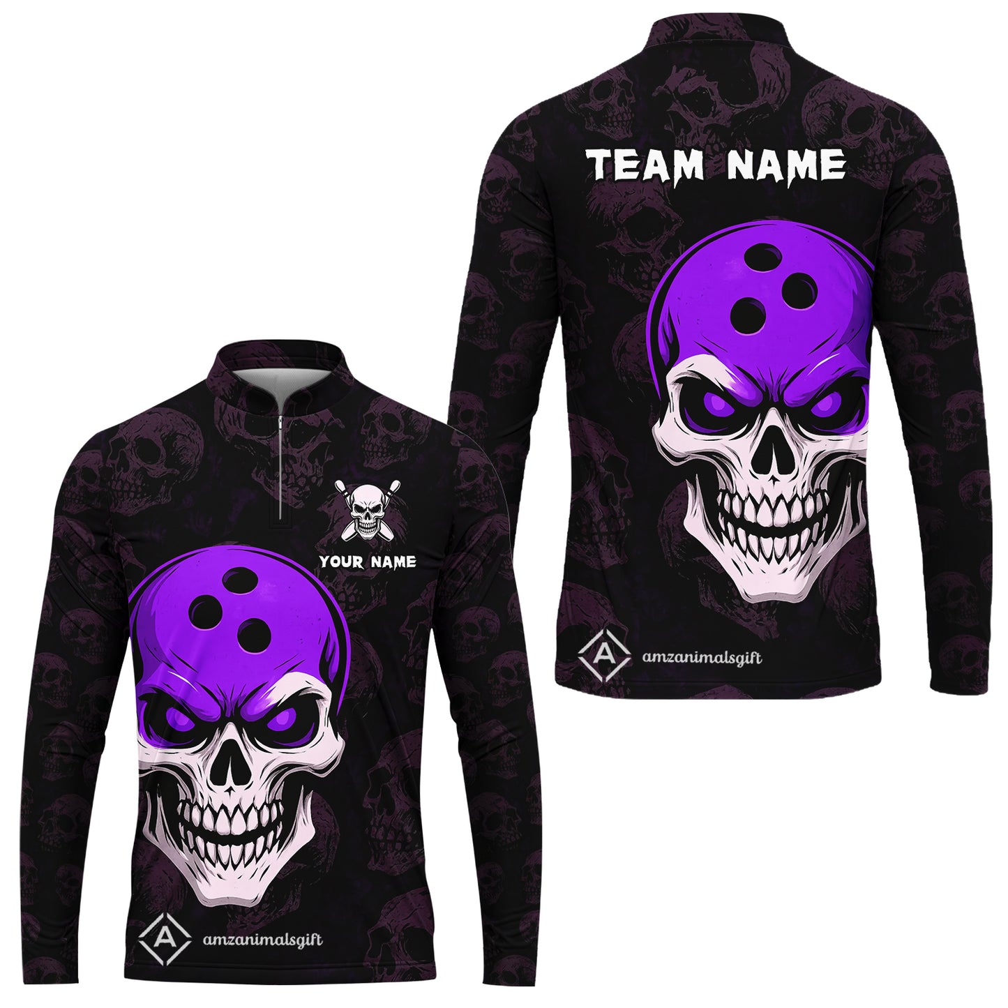 Custom Bowling Team Uniform Jersey Skull Bowling Shirt with Gothic Style, Bowling uniforms, Personalized Name And Team Name