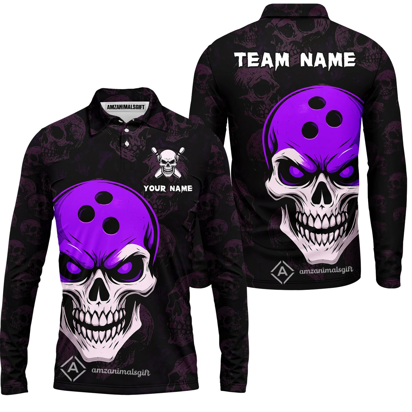 Custom Bowling Team Uniform Jersey Skull Bowling Shirt with Gothic Style, Bowling uniforms, Personalized Name And Team Name