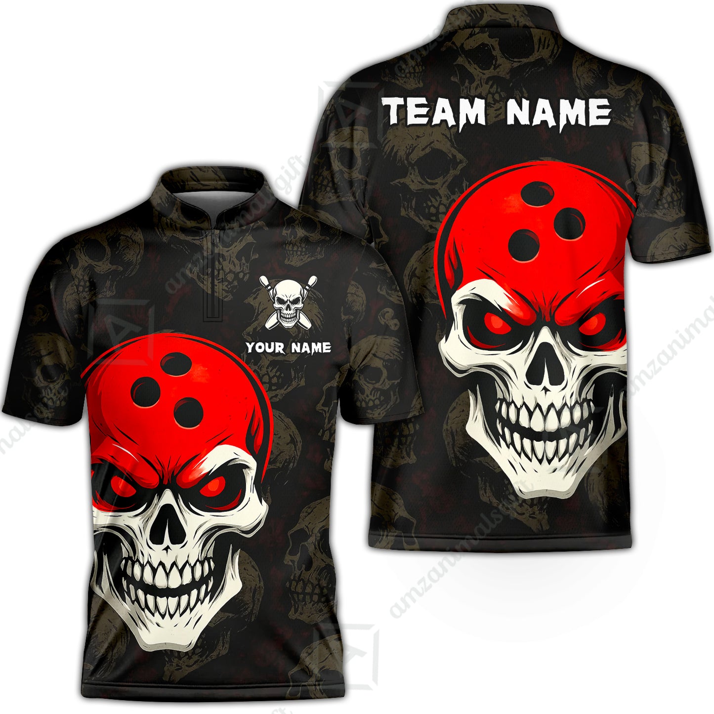Custom Bowling Team Uniform Jersey Skull Bowling Shirt with Gothic Style, Bowling uniforms, Personalized Name And Team Name