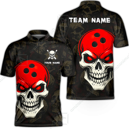 Custom Bowling Team Uniform Jersey Skull Bowling Shirt with Gothic Style, Bowling uniforms, Personalized Name And Team Name