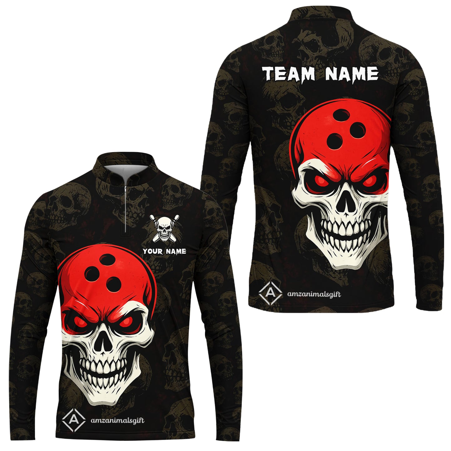 Custom Bowling Team Uniform Jersey Skull Bowling Shirt with Gothic Style, Bowling uniforms, Personalized Name And Team Name