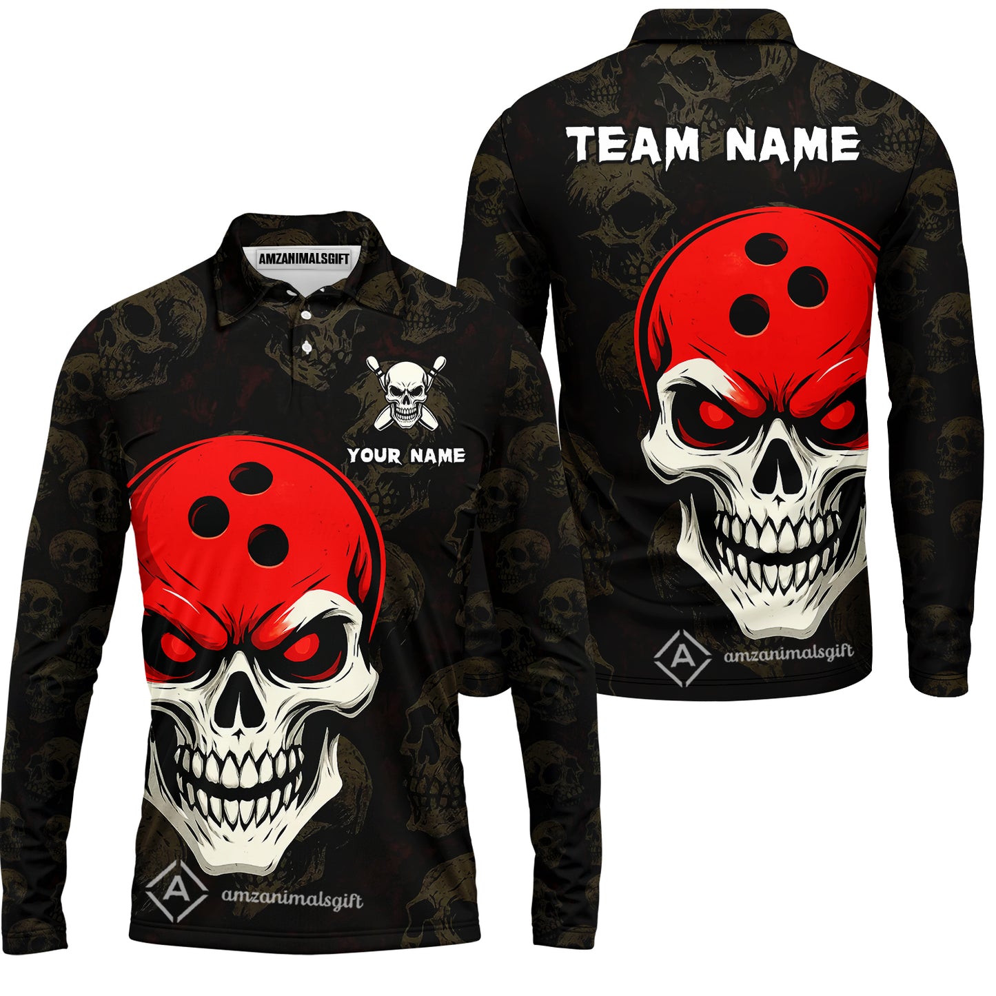 Custom Bowling Team Uniform Jersey Skull Bowling Shirt with Gothic Style, Bowling uniforms, Personalized Name And Team Name