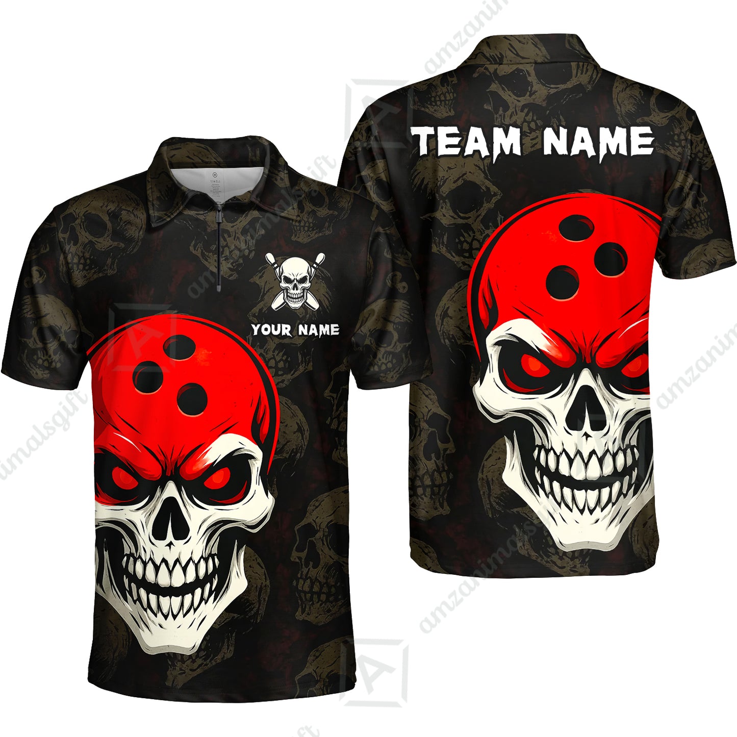Custom Bowling Team Uniform Jersey Skull Bowling Shirt with Gothic Style, Bowling uniforms, Personalized Name And Team Name