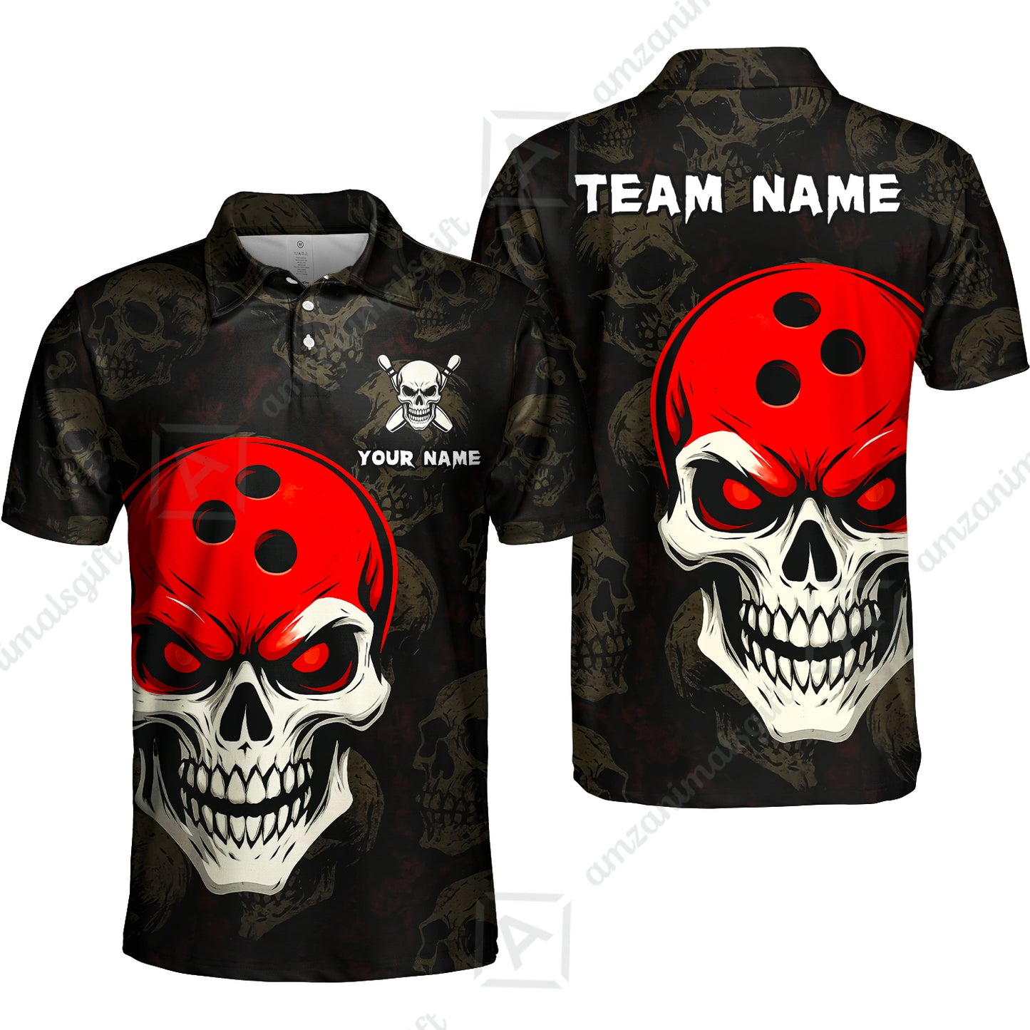 Custom Bowling Team Uniform Jersey Skull Bowling Shirt with Gothic Style, Bowling uniforms, Personalized Name And Team Name