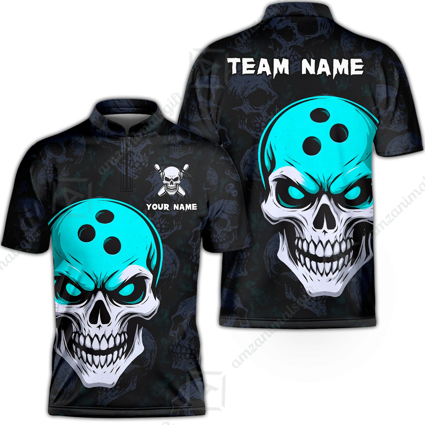 Custom Bowling Team Uniform Jersey Skull Bowling Shirt with Gothic Style, Bowling uniforms, Personalized Name And Team Name