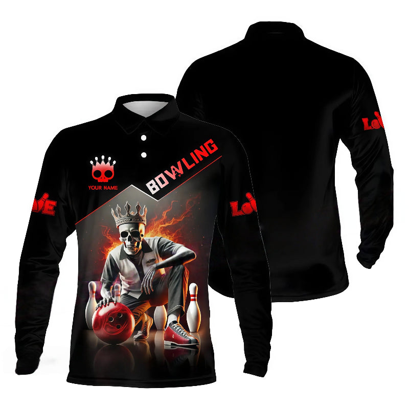 Skull King Fire Effect Design Long Polo Shirt Shirt