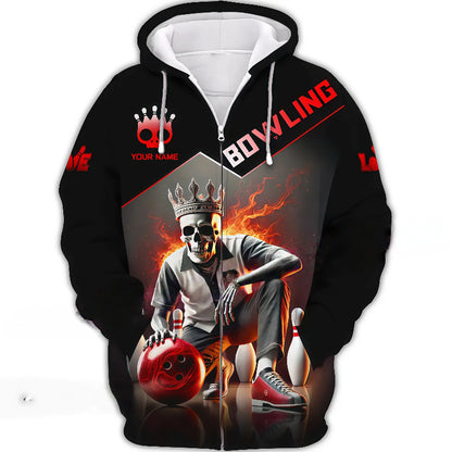 Skull King Fire Effect Design Zip Hoodie