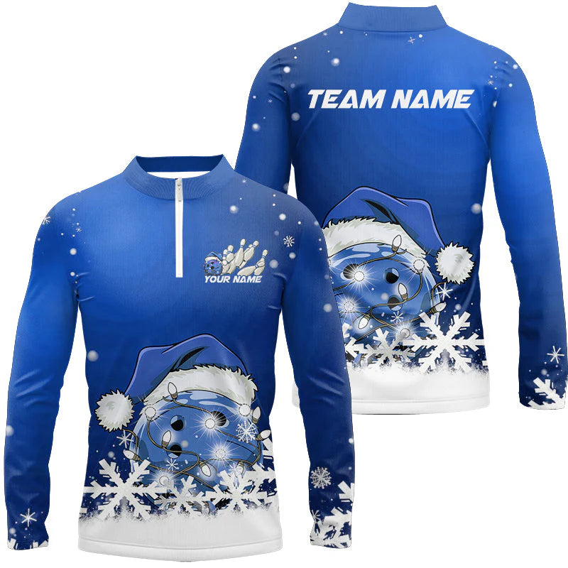 Snowflake Custom Christmas Bowling Shirts, Santa Bowling Team Outfit, Christmas Bowling uniforms Personalized Name And Team Name