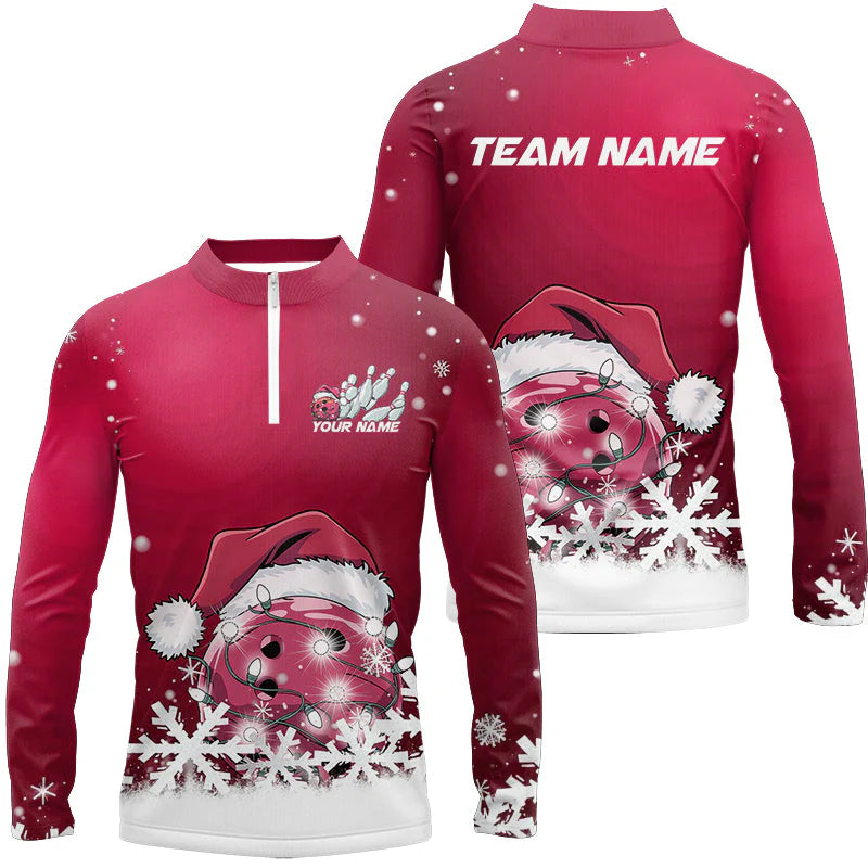 Snowflake Custom Christmas Bowling Shirts, Santa Bowling Team Outfit, Christmas Bowling uniforms Personalized Name And Team Name