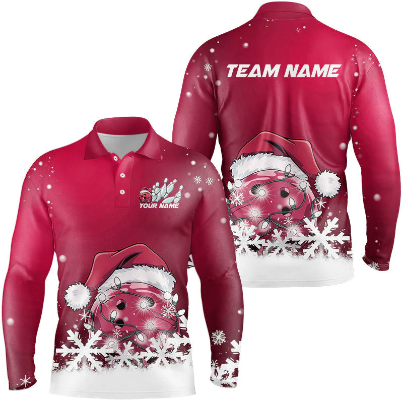 Snowflake Custom Christmas Bowling Shirts, Santa Bowling Team Outfit, Christmas Bowling uniforms Personalized Name And Team Name